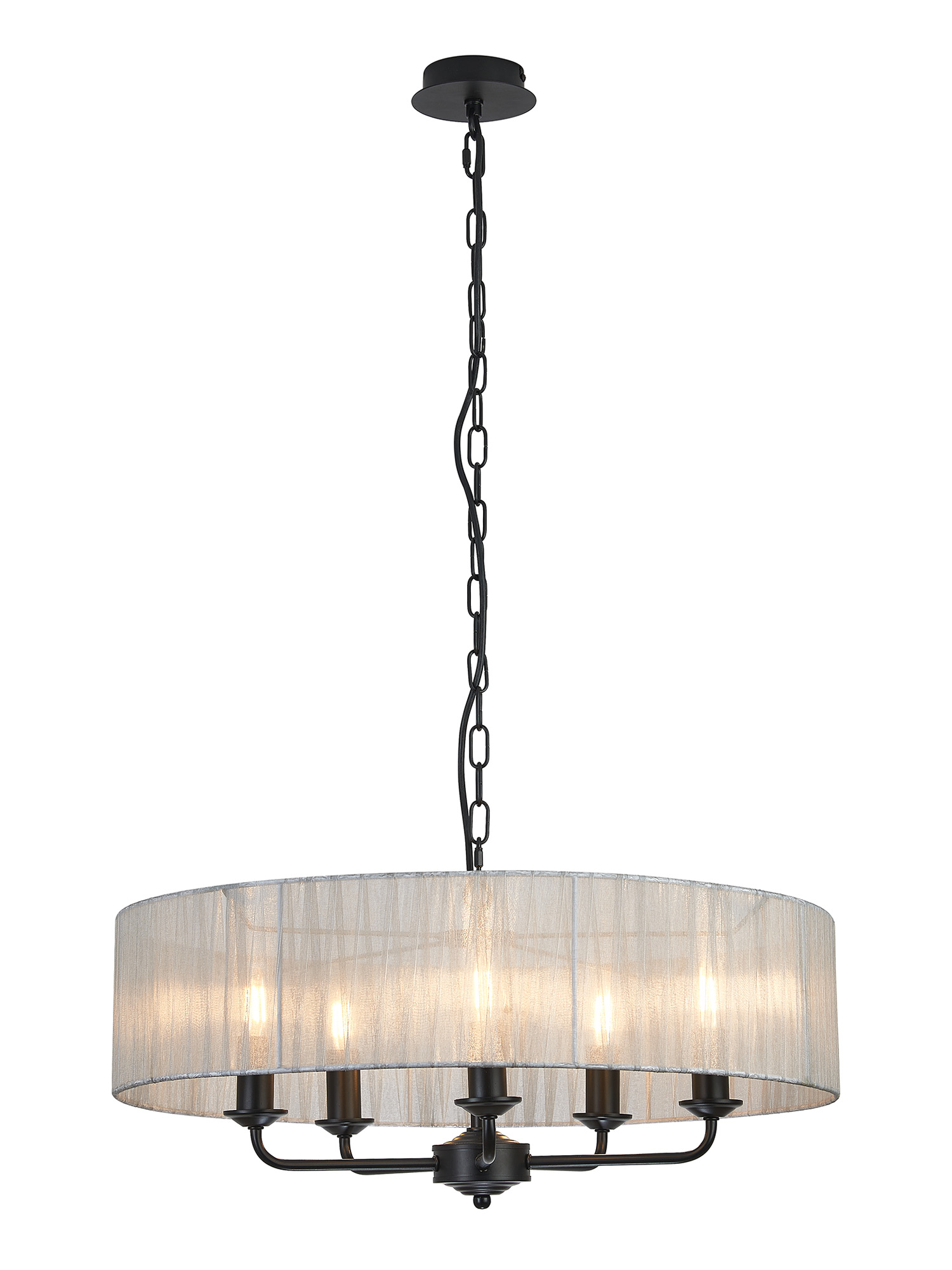 DK1032  Banyan 45cm 3 Light Pendant Matt Black, Grey